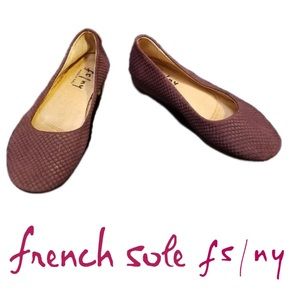 FRENCH SOLE NY Snakeskin Embossed Suede Flats